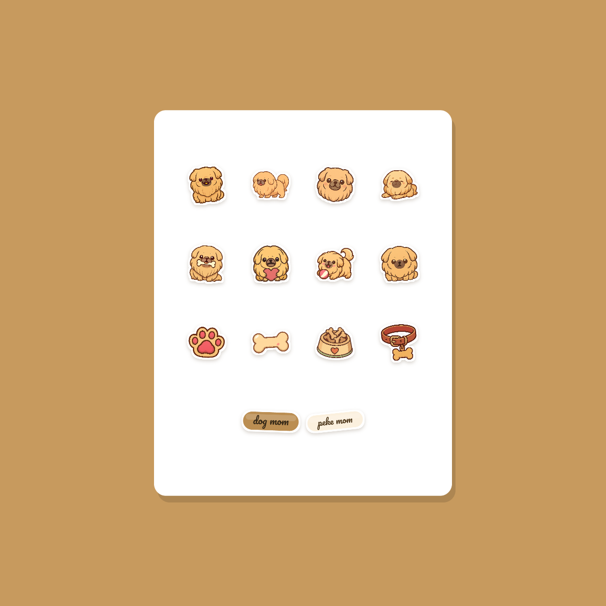 Pekingese Kawaii Sticker Pack — Dog Mom Die-Cut Stickers (PNG + SVG, Commercial Use) preview 3