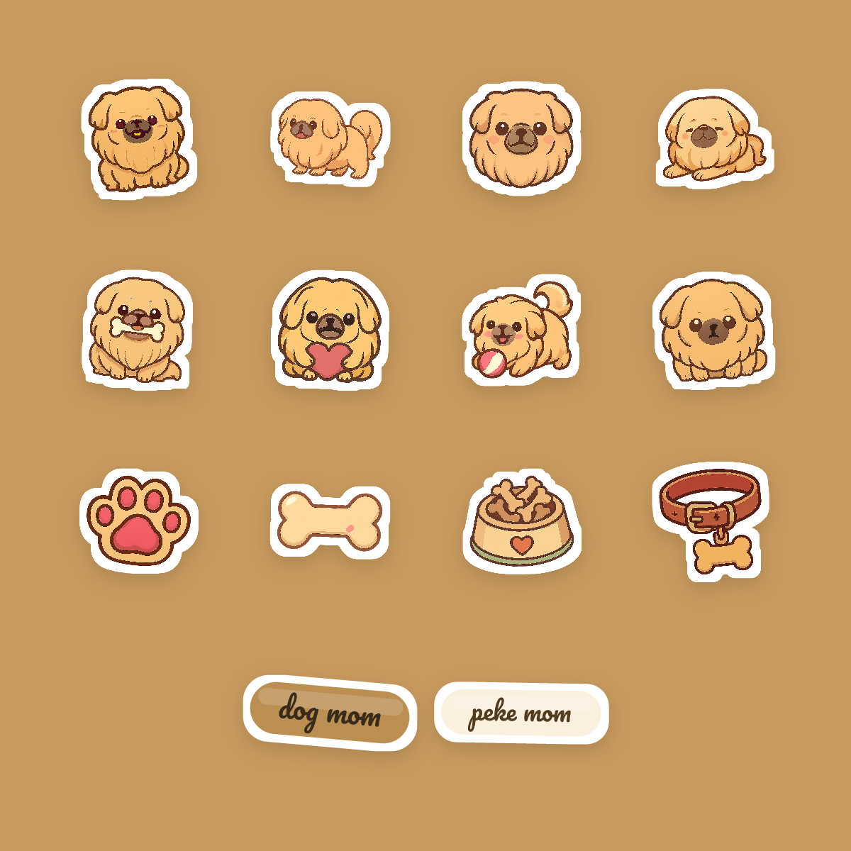 Pekingese Kawaii Sticker Pack — Dog Mom Die-Cut Stickers (PNG + SVG, Commercial Use) preview 4