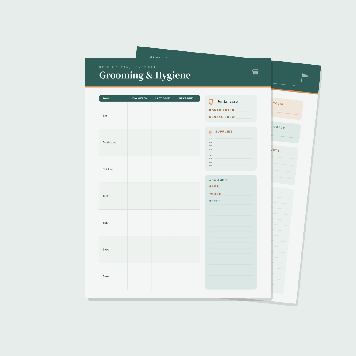 Pet Care & Health Planner — 13 Printable Pages (Pet Profile, Vet Log, Vaccination Record, Weight & Feeding Trackers, Grooming, Training & Pet Budget · A4 + US Letter PDF + SVG) preview 4