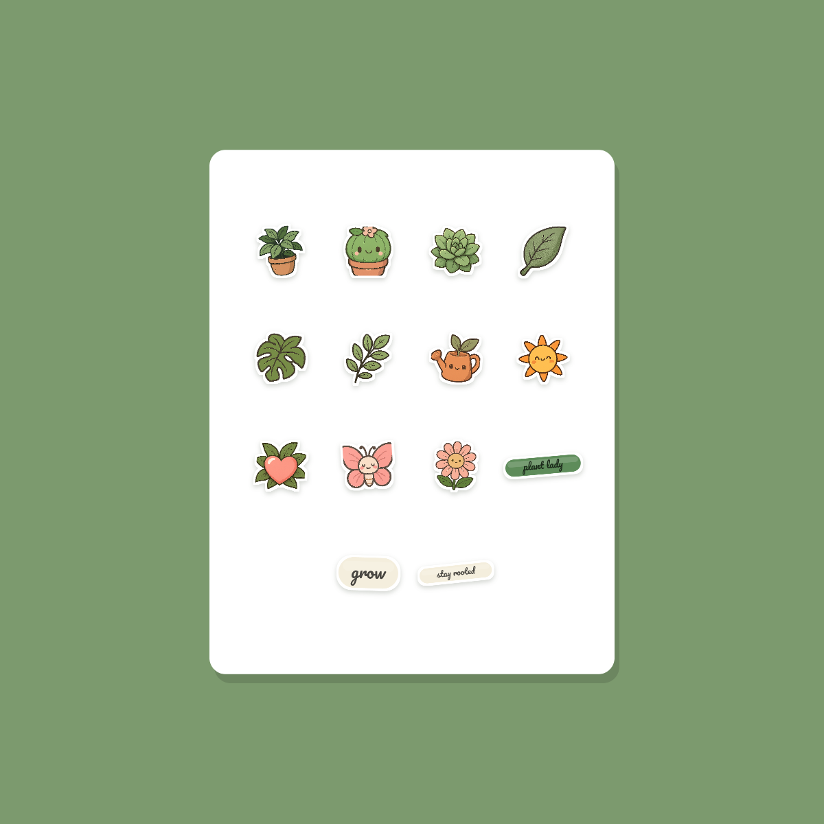 Plant Lover Sticker Pack — 14 Die-Cut Houseplant & Botanical Stickers (PNG + SVG, Commercial Use) preview 3