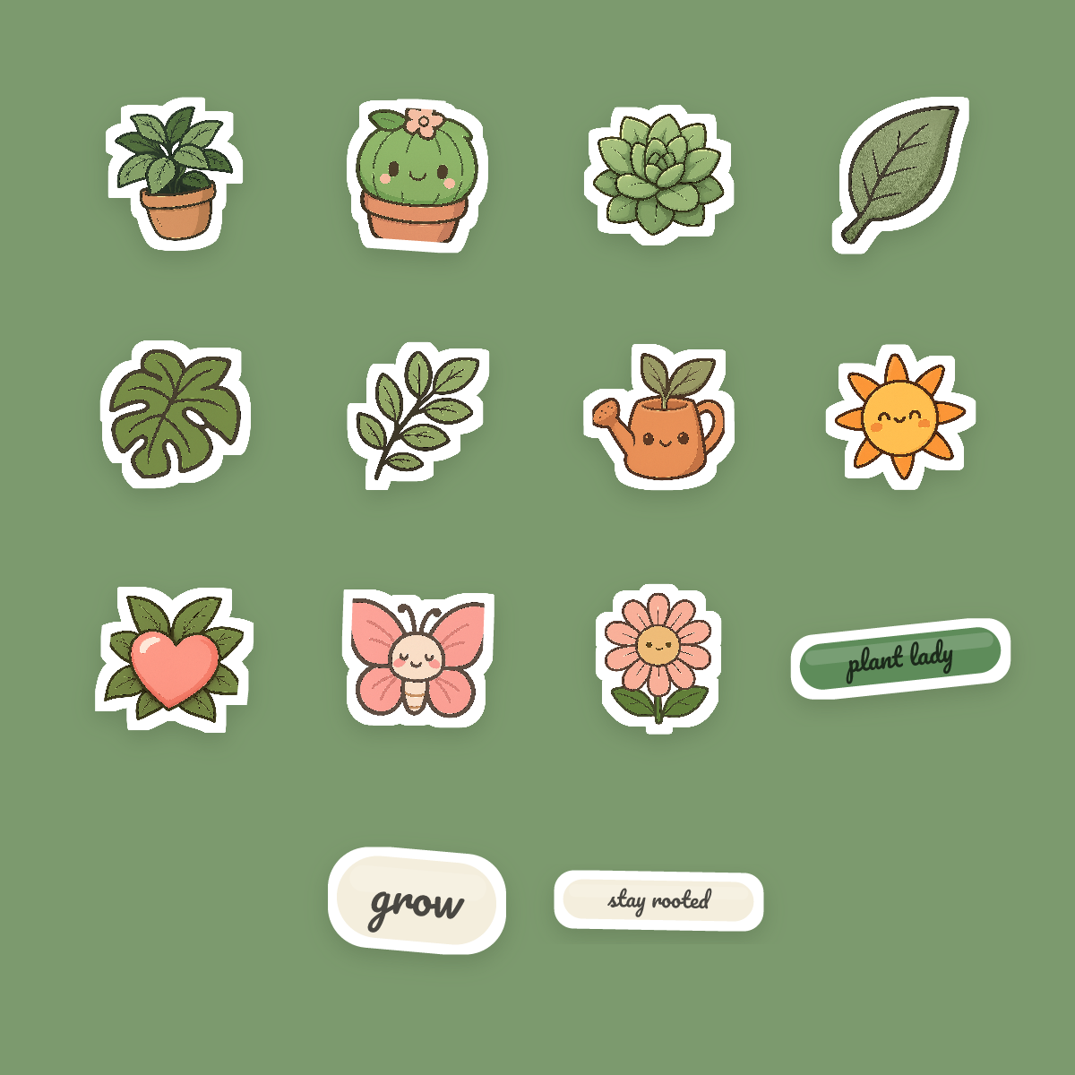 Plant Lover Sticker Pack — 14 Die-Cut Houseplant & Botanical Stickers (PNG + SVG, Commercial Use) preview 4