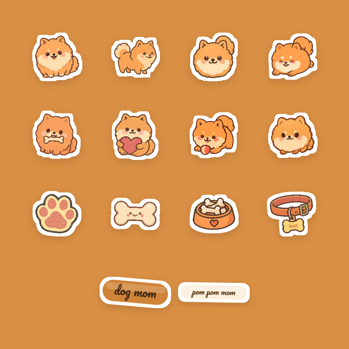 Pomeranian Kawaii Sticker Pack — Dog Mom Die-Cut Stickers (PNG + SVG, Commercial Use) preview 4