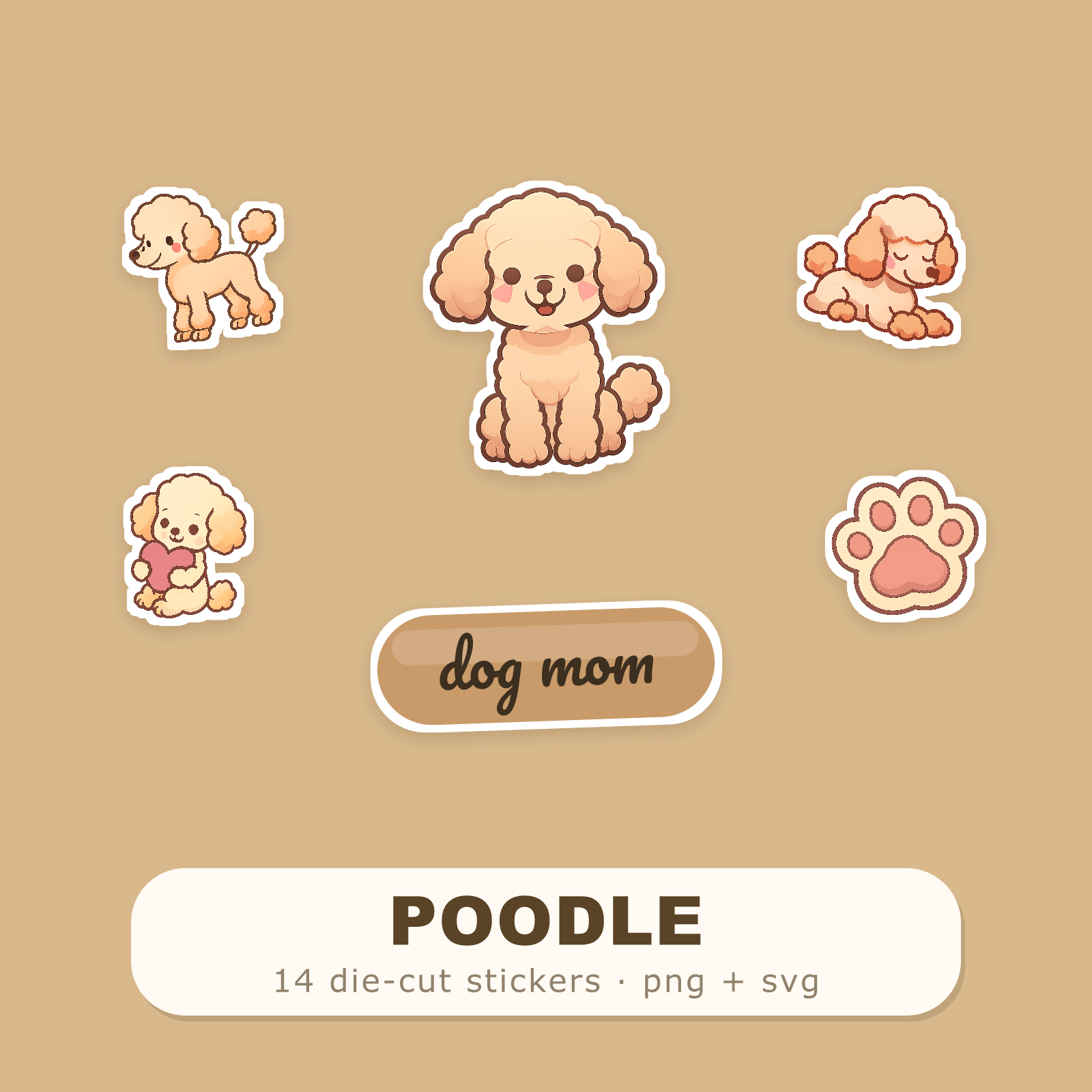 Poodle Kawaii Sticker Pack — Dog Mom Die-Cut Stickers (PNG + SVG, Commercial Use)