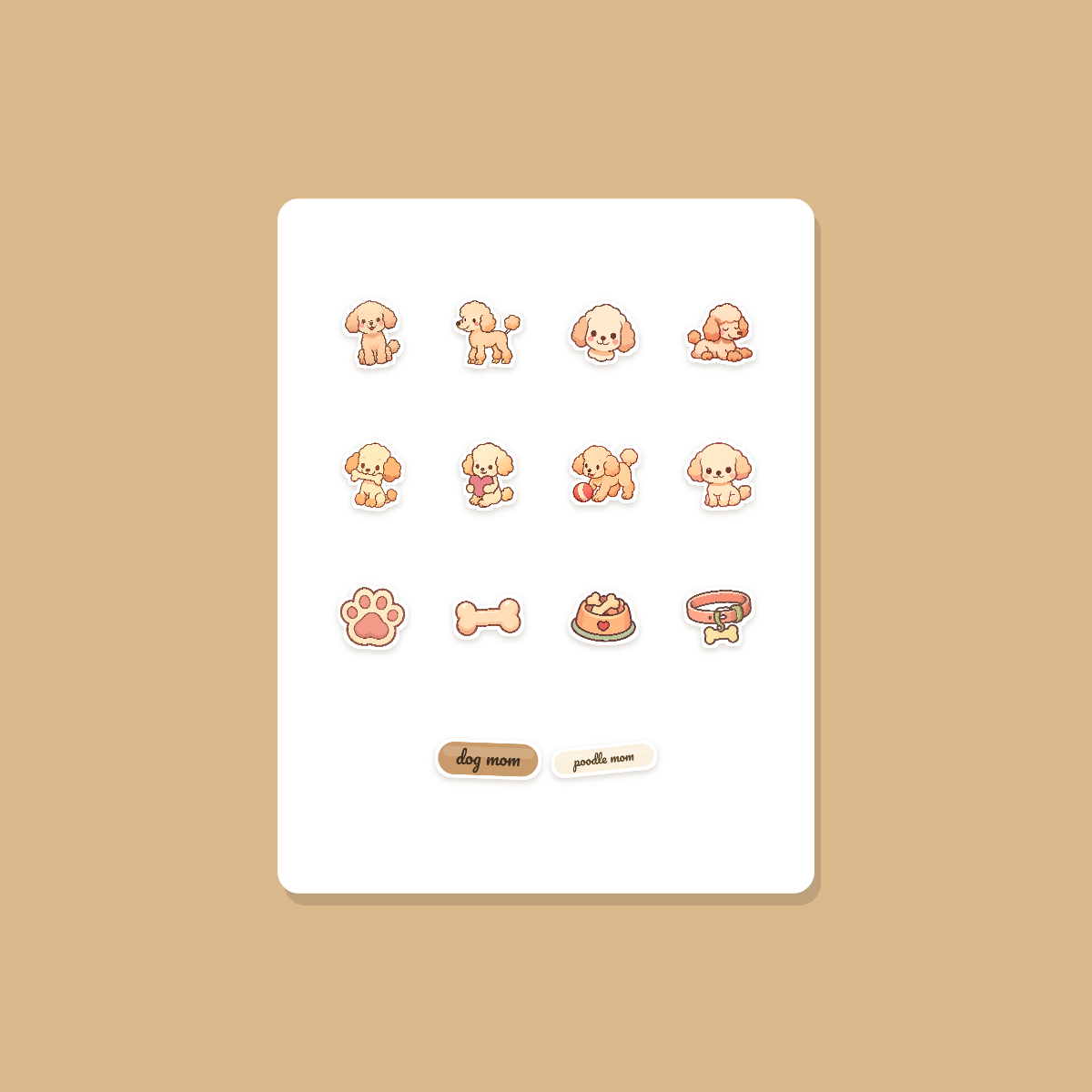 Poodle Kawaii Sticker Pack — Dog Mom Die-Cut Stickers (PNG + SVG, Commercial Use) preview 3