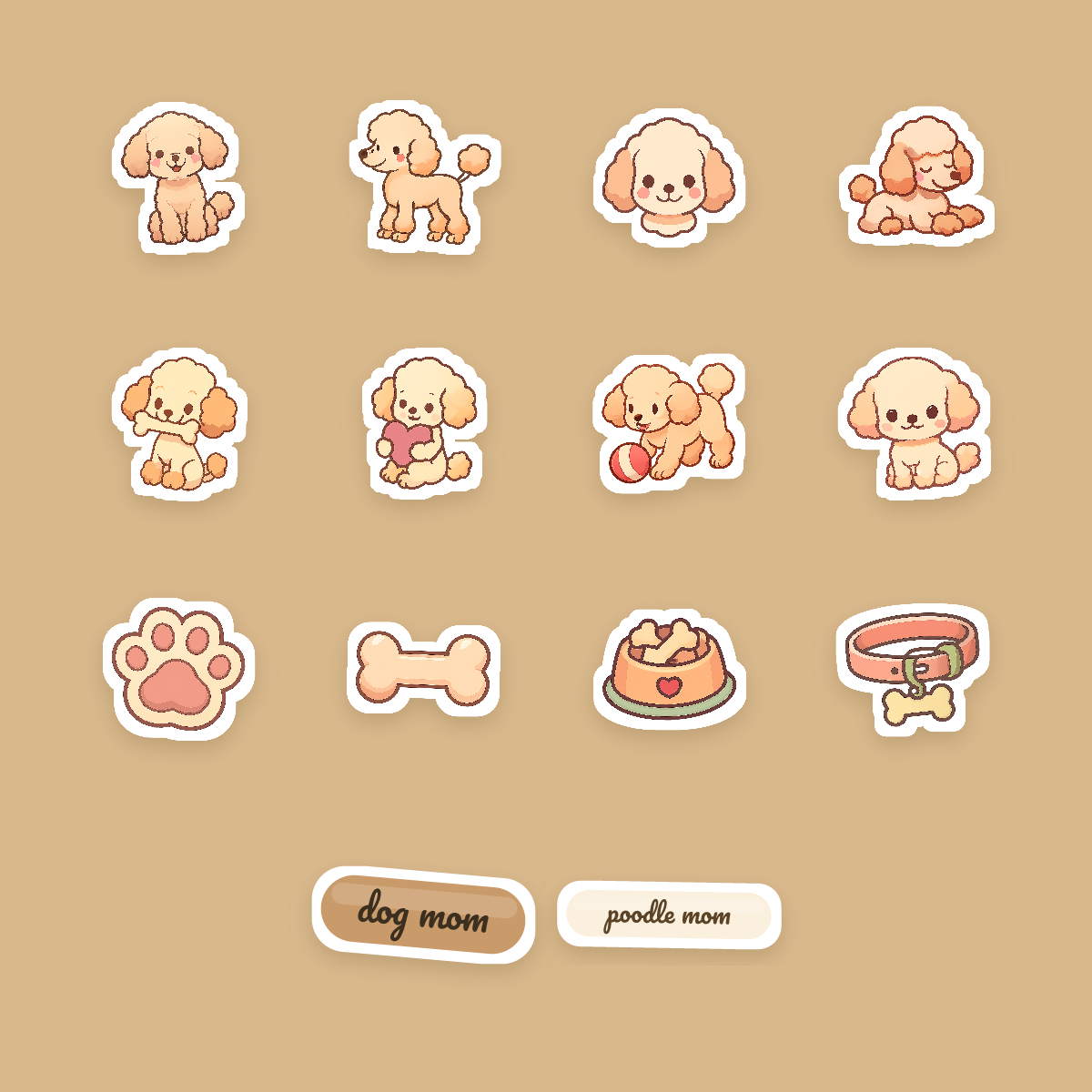 Poodle Kawaii Sticker Pack — Dog Mom Die-Cut Stickers (PNG + SVG, Commercial Use) preview 4