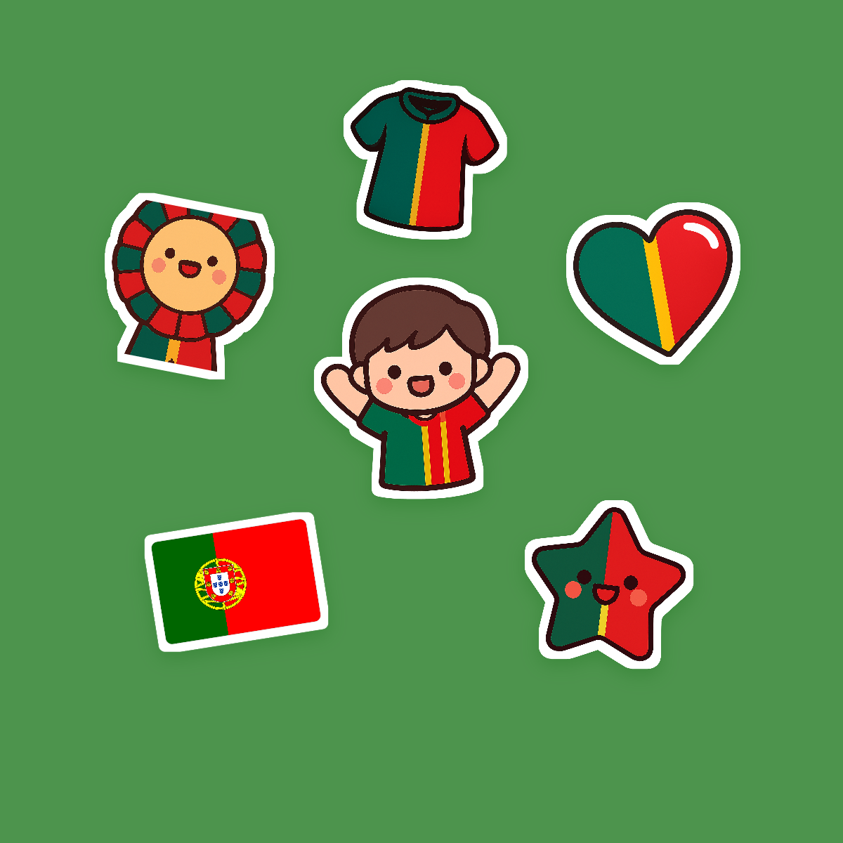 Portugal Football Fan Sticker Pack — 16 Kawaii Die-Cut Supporter Stickers (PNG + SVG) preview 2