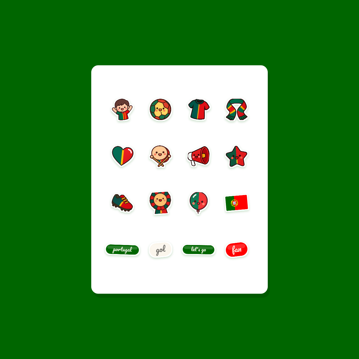 Portugal Football Fan Sticker Pack — 16 Kawaii Die-Cut Supporter Stickers (PNG + SVG) preview 3