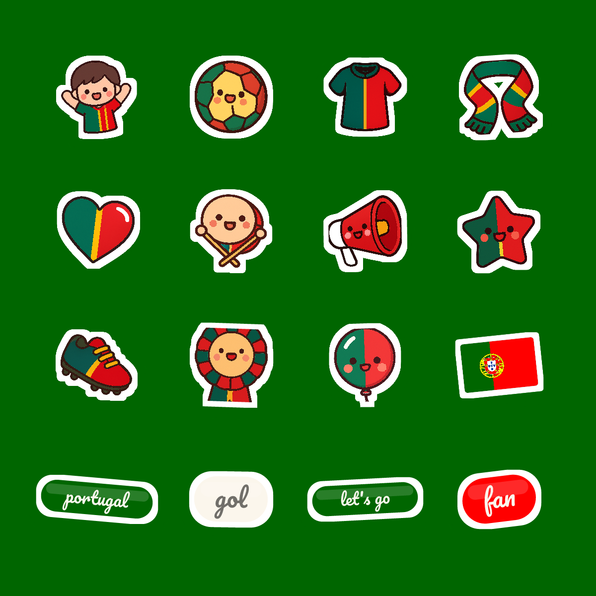 Portugal Football Fan Sticker Pack — 16 Kawaii Die-Cut Supporter Stickers (PNG + SVG) preview 4