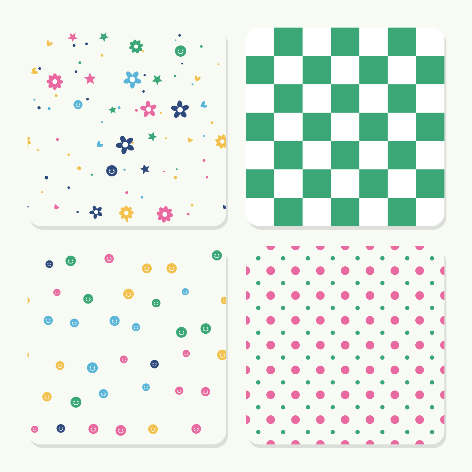 Preppy Digital Paper Pack — 8 Seamless Smiley, Checkerboard & Daisy Patterns (Commercial Use)