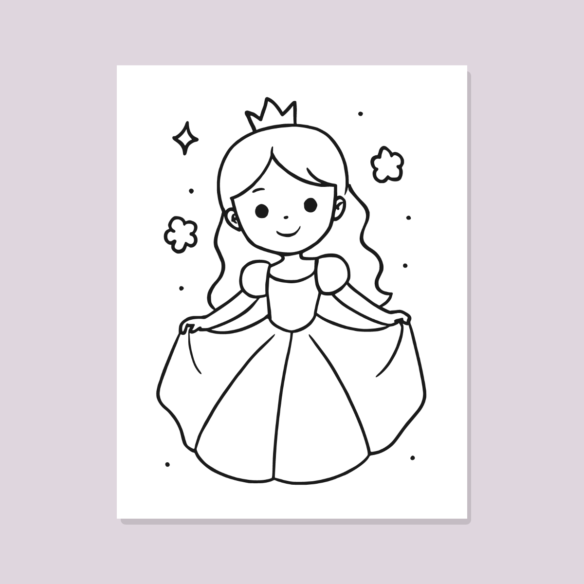 Princess Coloring Pages for Kids — 10 Easy Printable Coloring Sheets (Cute Princesses, Ball Gown & More) preview 2