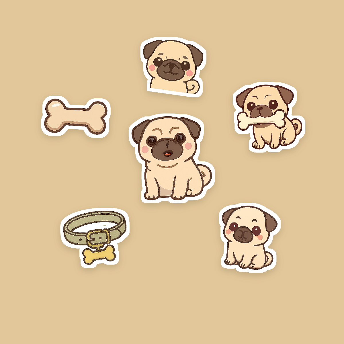 Pug Kawaii Sticker Pack — Dog Mom Die-Cut Stickers (PNG + SVG, Commercial Use) preview 2