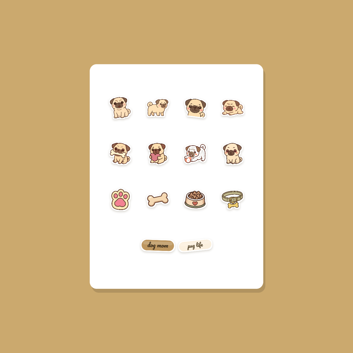 Pug Kawaii Sticker Pack — Dog Mom Die-Cut Stickers (PNG + SVG, Commercial Use) preview 3