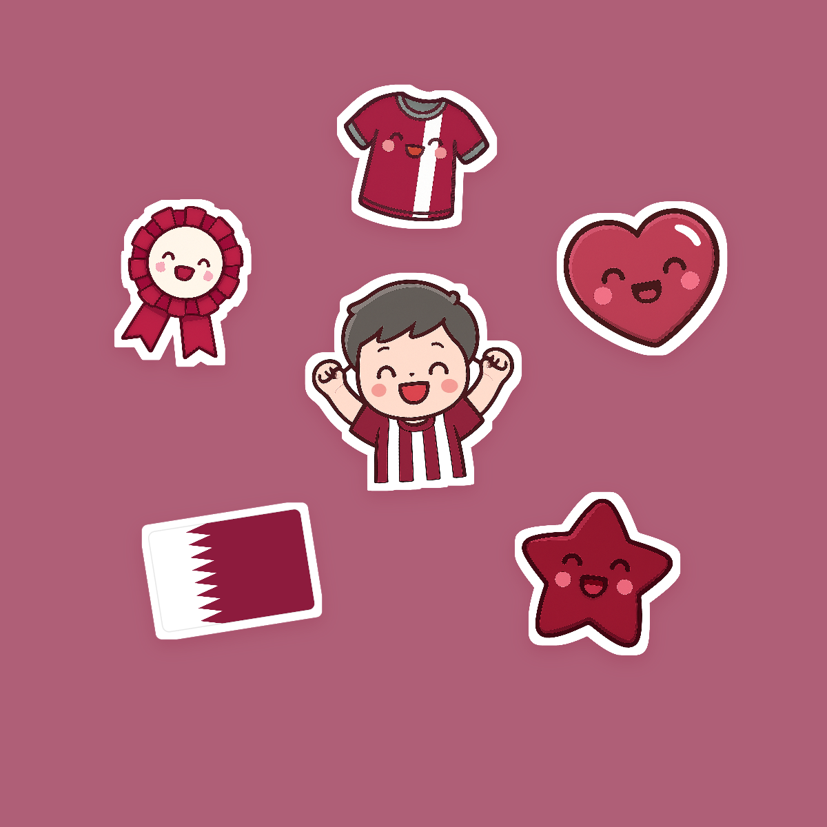 Qatar Football Fan Sticker Pack — 16 Kawaii Die-Cut Supporter Stickers (PNG + SVG) preview 2