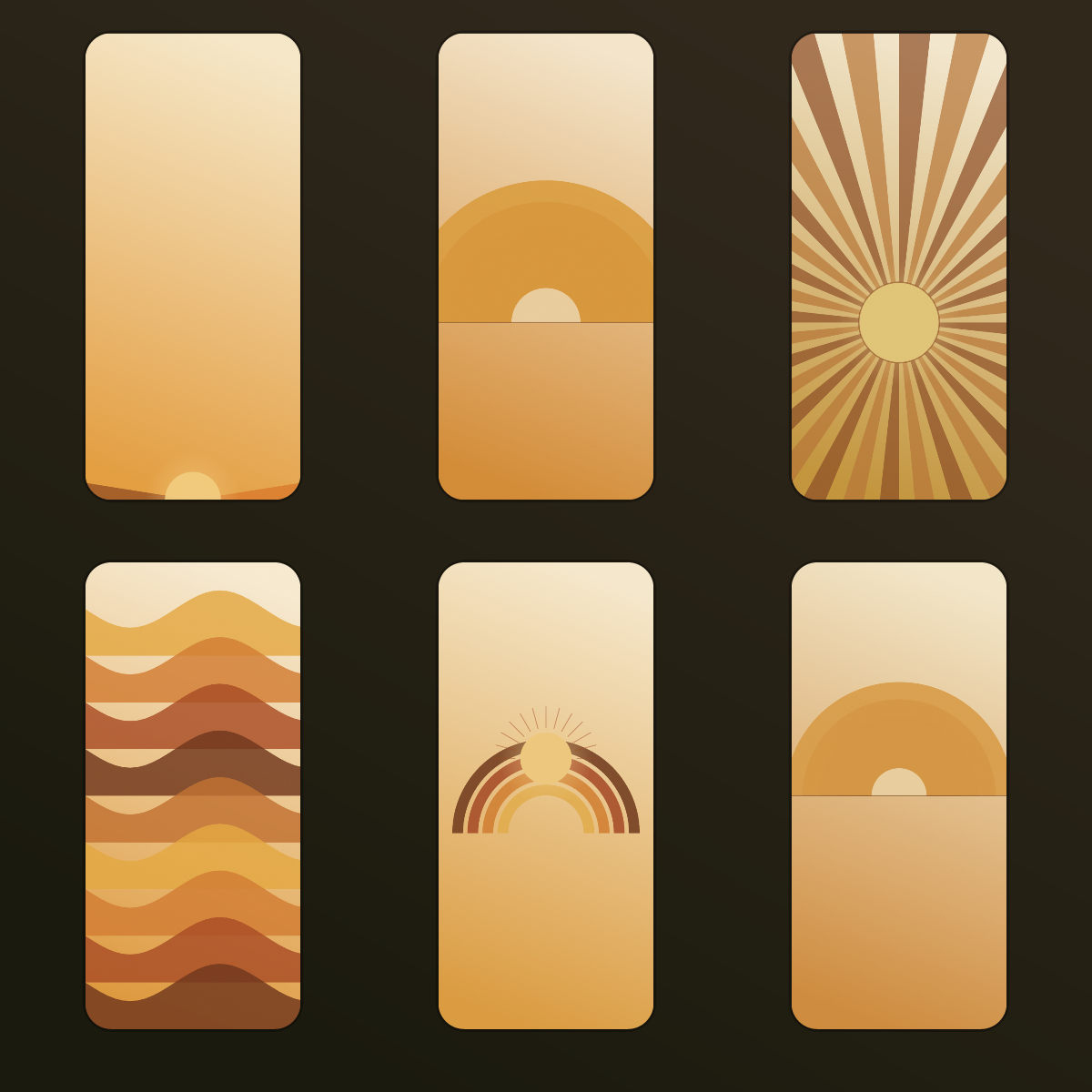 Retro 70s Sunburst Wallpapers — 12 Vintage Mustard & Rust Sun Lock Screens (iPhone + Android) preview 2