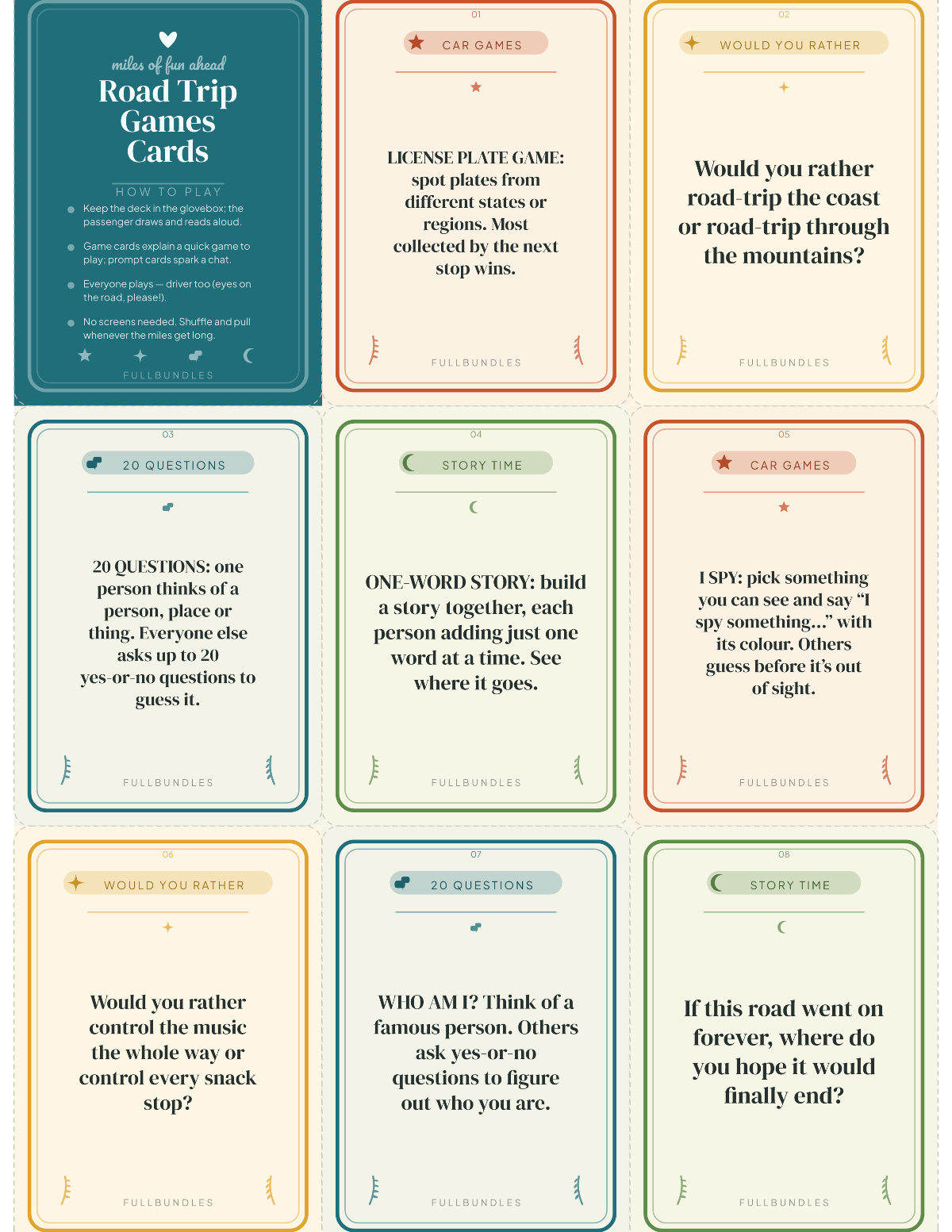 Road Trip Games Cards — 47 Printable Car Games & Travel Prompts preview 3
