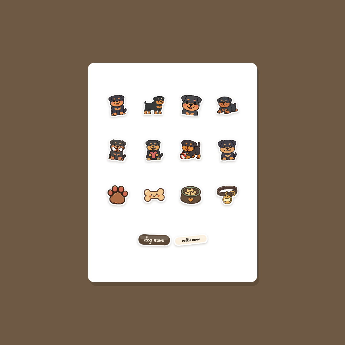 Rottweiler Kawaii Sticker Pack — Dog Mom Die-Cut Stickers (PNG + SVG, Commercial Use) preview 3