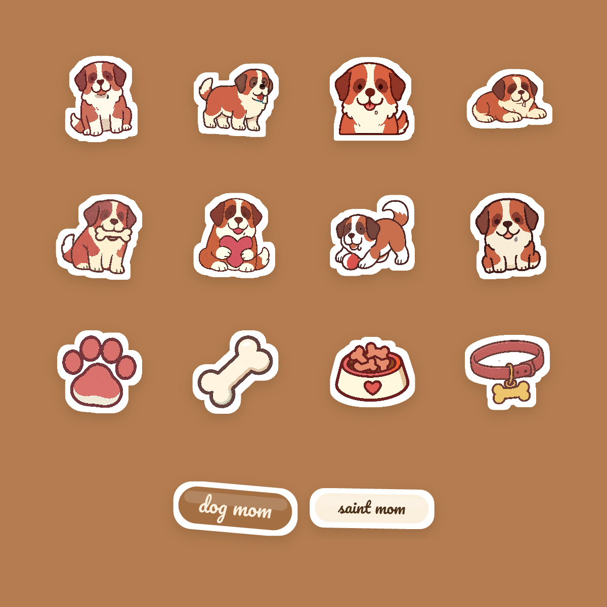 Saint Bernard Kawaii Sticker Pack — Dog Mom Die-Cut Stickers (PNG + SVG, Commercial Use) preview 4