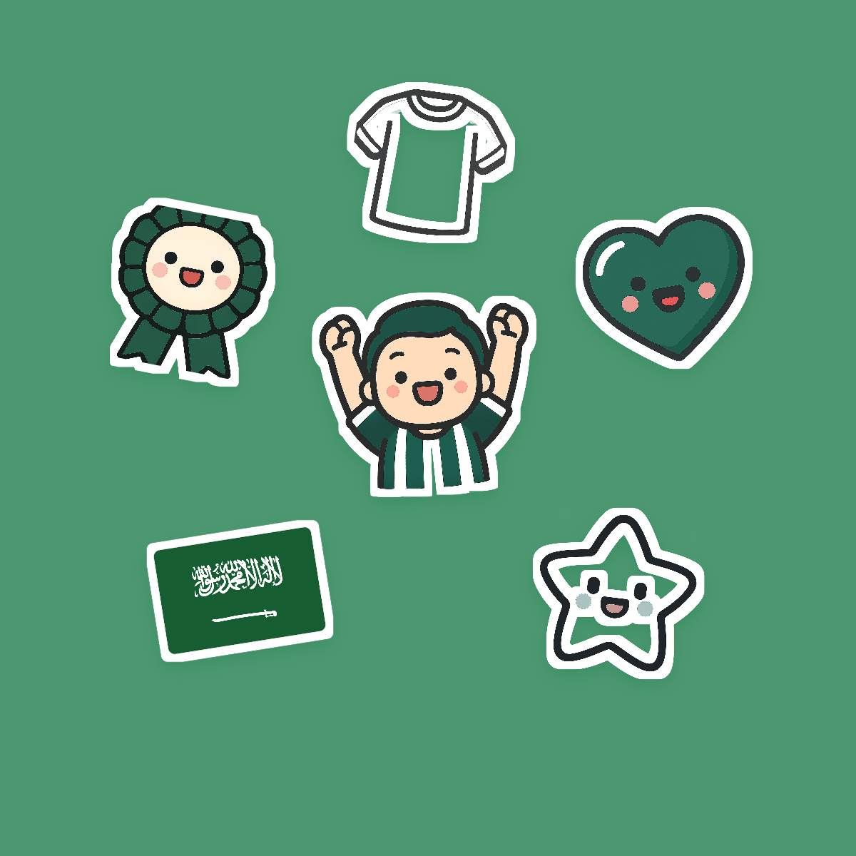 Saudi Arabia Football Fan Sticker Pack — 16 Kawaii Die-Cut Supporter Stickers (PNG + SVG) preview 2