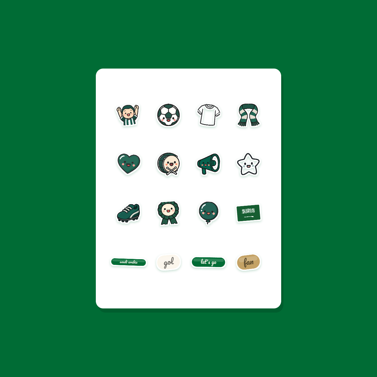 Saudi Arabia Football Fan Sticker Pack — 16 Kawaii Die-Cut Supporter Stickers (PNG + SVG) preview 3