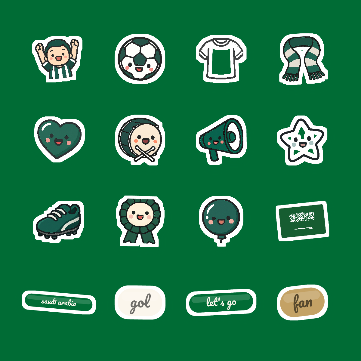 Saudi Arabia Football Fan Sticker Pack — 16 Kawaii Die-Cut Supporter Stickers (PNG + SVG) preview 4