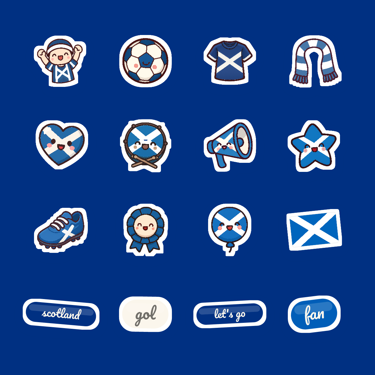 Scotland Football Fan Sticker Pack — 16 Kawaii Die-Cut Supporter Stickers (PNG + SVG) preview 4