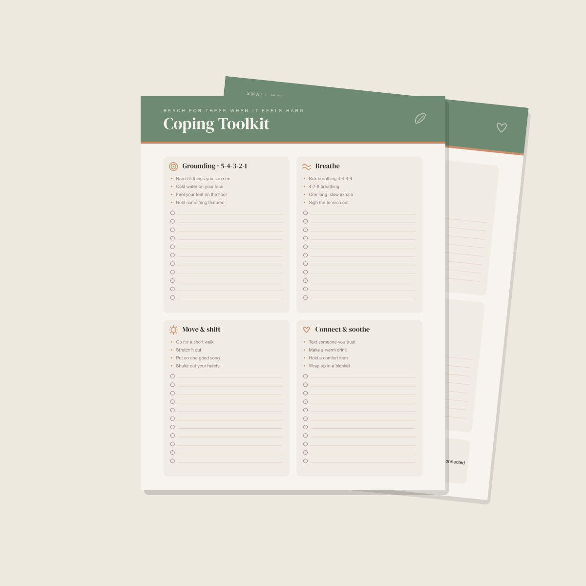 Self-Care & Wellbeing Journal — 13 Printable Pages (Mood Tracker, Feelings Check-In, Coping & Self-Care Menus, Gratitude, Weekly Reflection, Values & Journaling · A4 + US Letter PDF + SVG) preview 4
