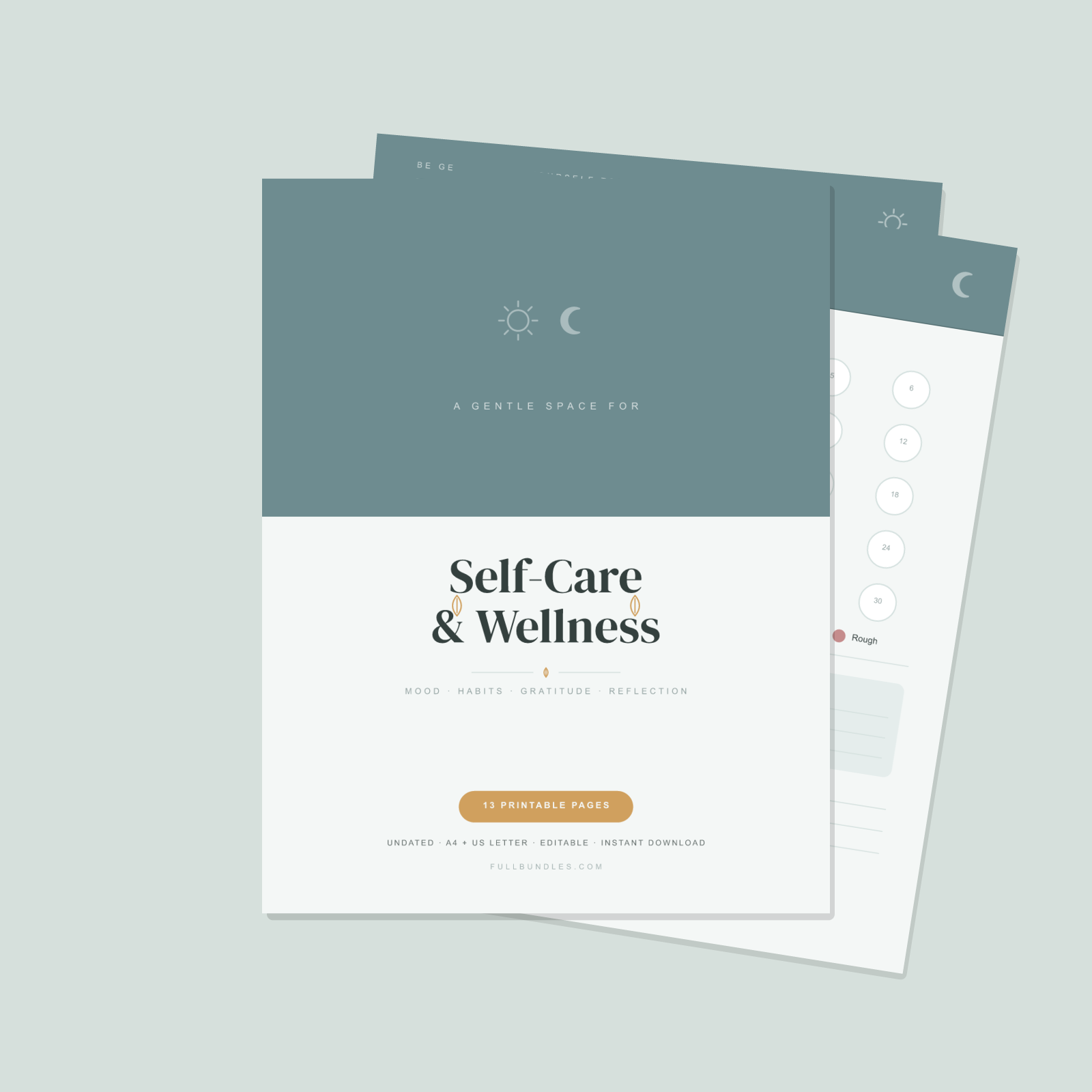 Self-Care & Wellness Planner (Coastal Blue) — 13 Printable Pages (A4 + US Letter PDF + SVG)