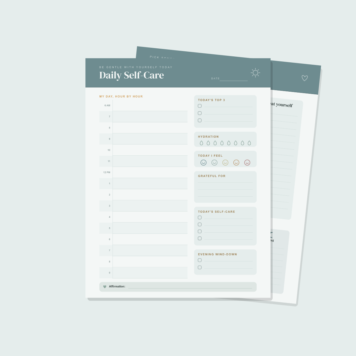 Self-Care & Wellness Planner (Coastal Blue) — 13 Printable Pages (A4 + US Letter PDF + SVG) preview 2