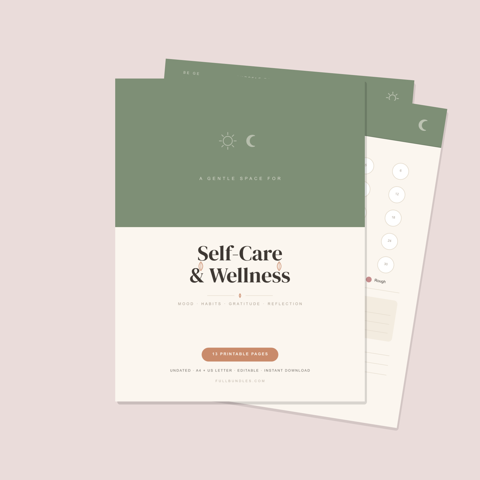 Self-Care & Wellness Planner — 13 Printable Pages (A4 + US Letter PDF + SVG)