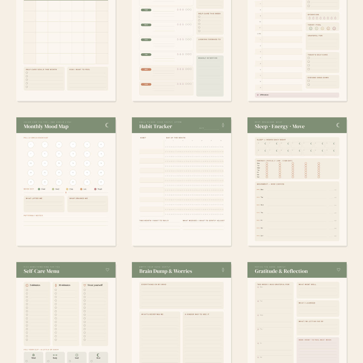 Self-Care & Wellness Planner — 13 Printable Pages (A4 + US Letter PDF + SVG) preview 3