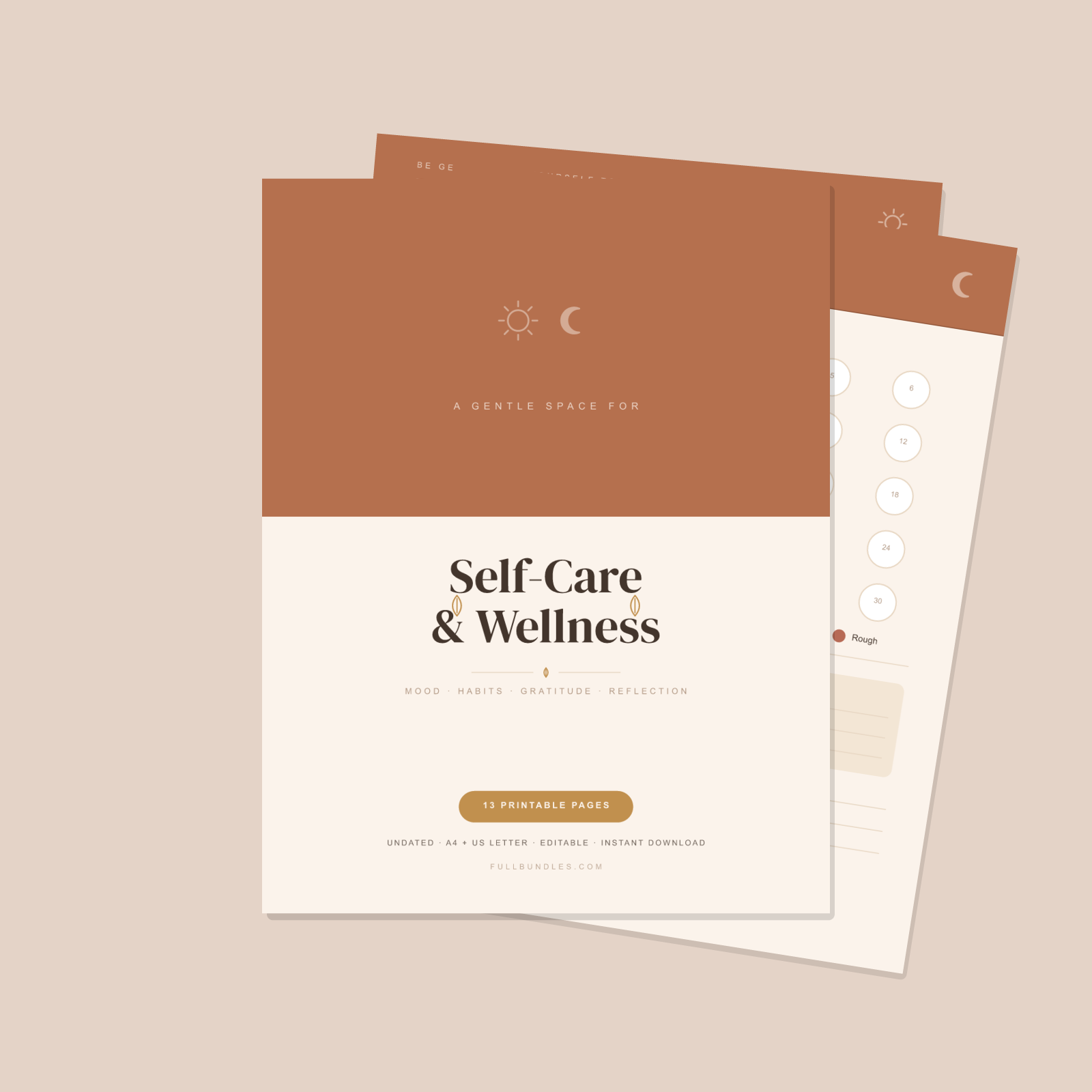Self-Care & Wellness Planner (Terracotta) — 13 Printable Pages (A4 + US Letter PDF + SVG)