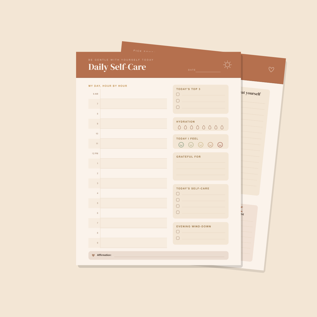 Self-Care & Wellness Planner (Terracotta) — 13 Printable Pages (A4 + US Letter PDF + SVG) preview 2