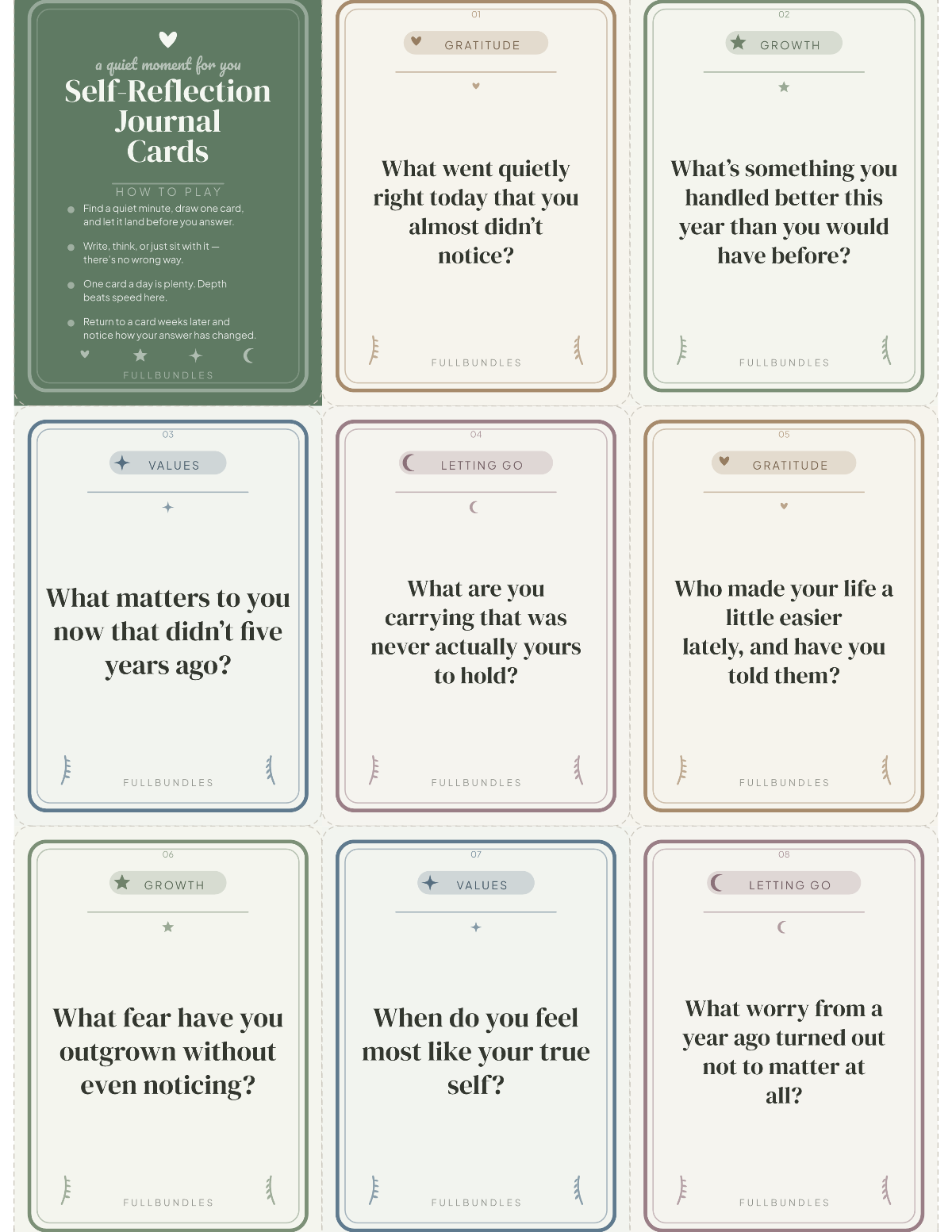 Self-Reflection Journal Cards — 48 Printable Mindfulness Prompts preview 3