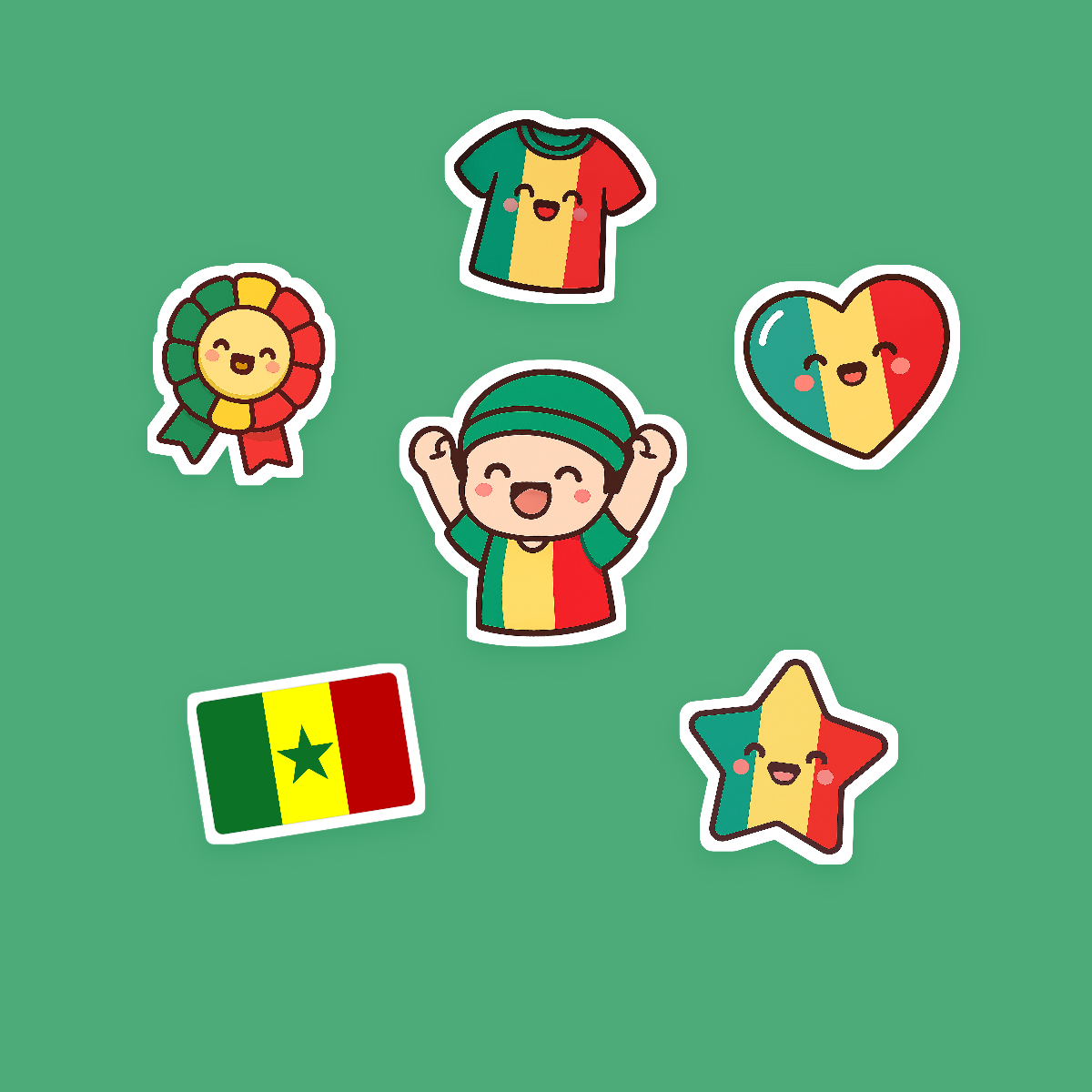 Senegal Football Fan Sticker Pack — 16 Kawaii Die-Cut Supporter Stickers (PNG + SVG) preview 2