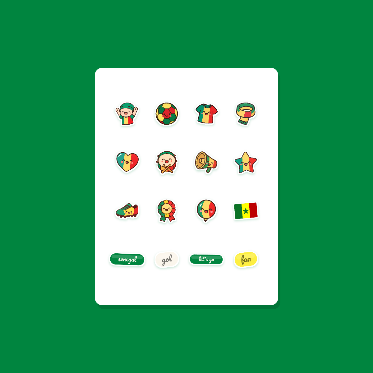 Senegal Football Fan Sticker Pack — 16 Kawaii Die-Cut Supporter Stickers (PNG + SVG) preview 3