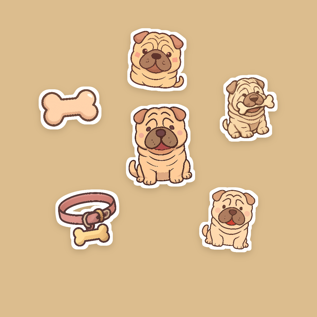 Shar-Pei Kawaii Sticker Pack — Dog Mom Die-Cut Stickers (PNG + SVG, Commercial Use) preview 2