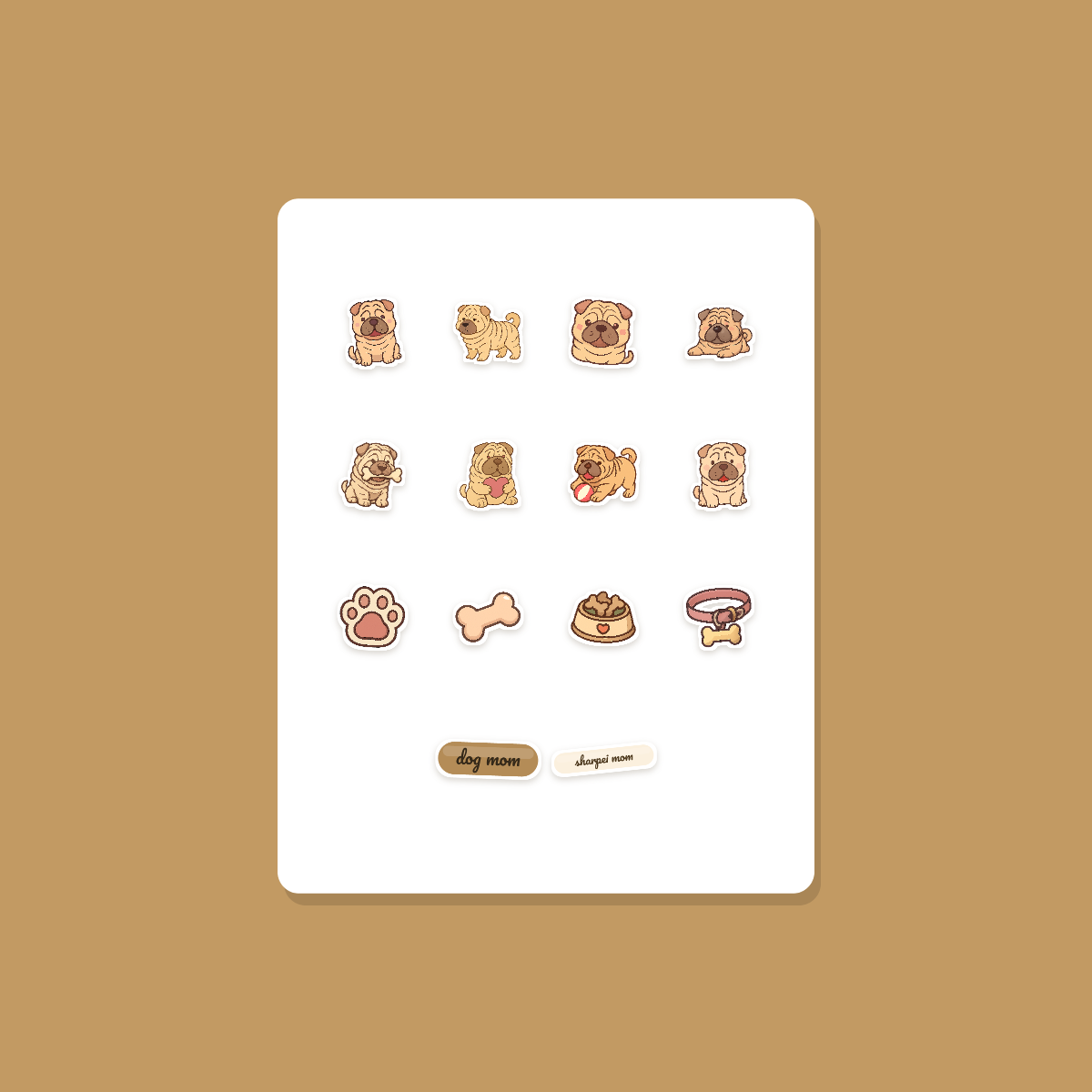 Shar-Pei Kawaii Sticker Pack — Dog Mom Die-Cut Stickers (PNG + SVG, Commercial Use) preview 3