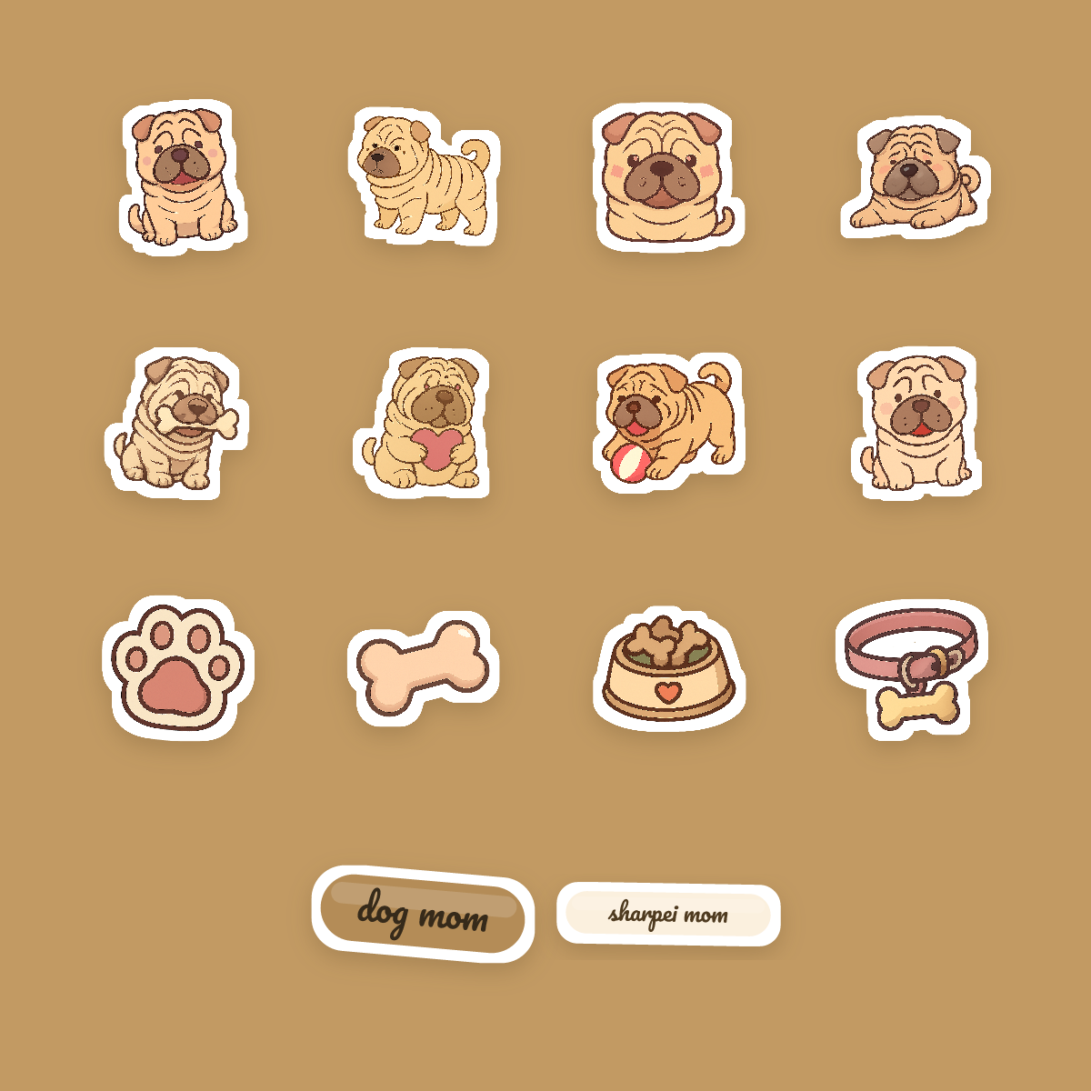 Shar-Pei Kawaii Sticker Pack — Dog Mom Die-Cut Stickers (PNG + SVG, Commercial Use) preview 4