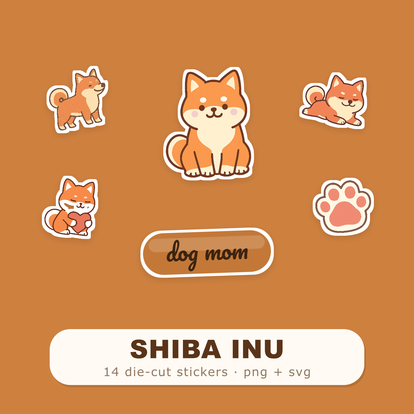 Shiba Inu Kawaii Sticker Pack — Dog Mom Die-Cut Stickers (PNG + SVG, Commercial Use)