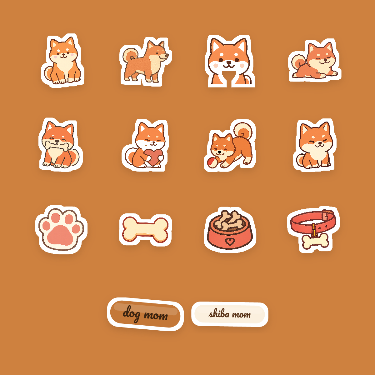 Shiba Inu Kawaii Sticker Pack — Dog Mom Die-Cut Stickers (PNG + SVG, Commercial Use) preview 4