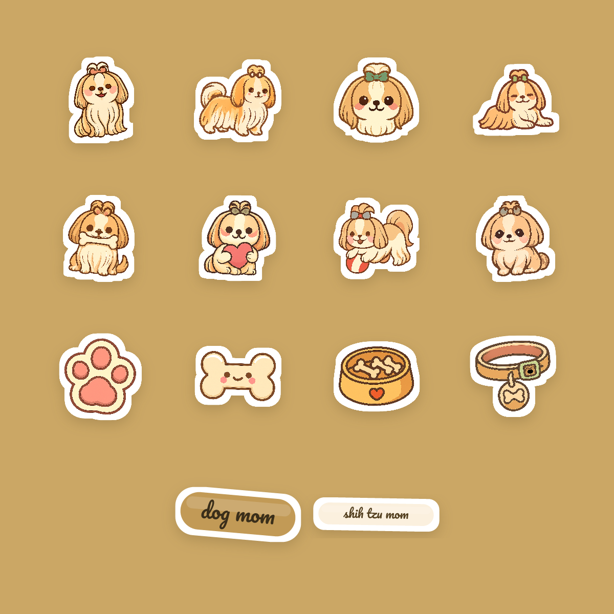 Shih Tzu Kawaii Sticker Pack — Dog Mom Die-Cut Stickers (PNG + SVG, Commercial Use) preview 4