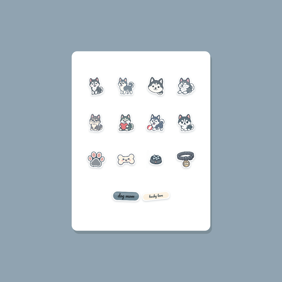 Siberian Husky Kawaii Sticker Pack — Dog Mom Die-Cut Stickers (PNG + SVG, Commercial Use) preview 3