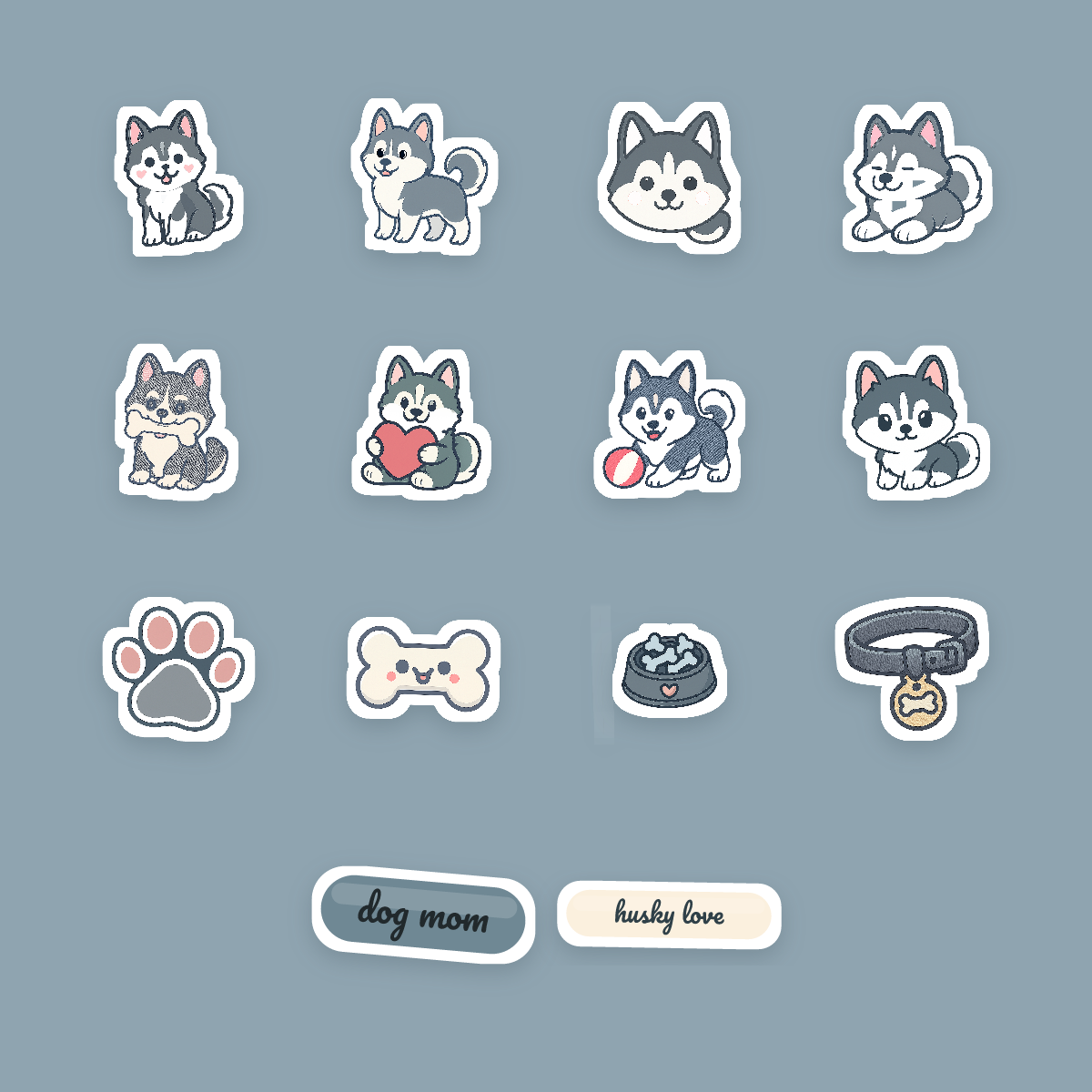 Siberian Husky Kawaii Sticker Pack — Dog Mom Die-Cut Stickers (PNG + SVG, Commercial Use) preview 4