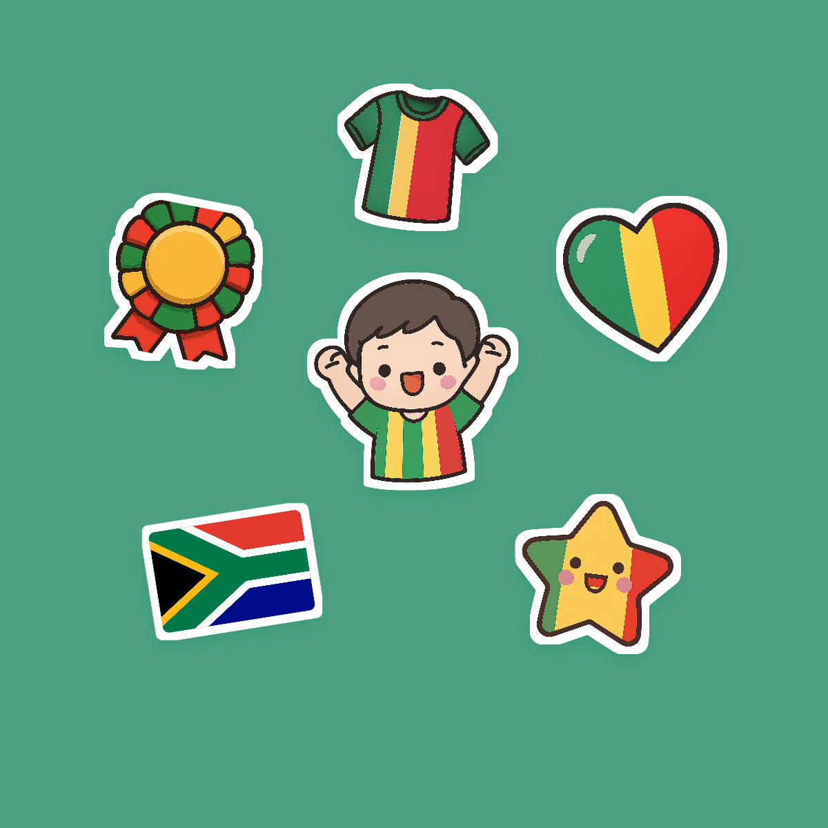 South Africa Football Fan Sticker Pack — 16 Kawaii Die-Cut Supporter Stickers (PNG + SVG) preview 2
