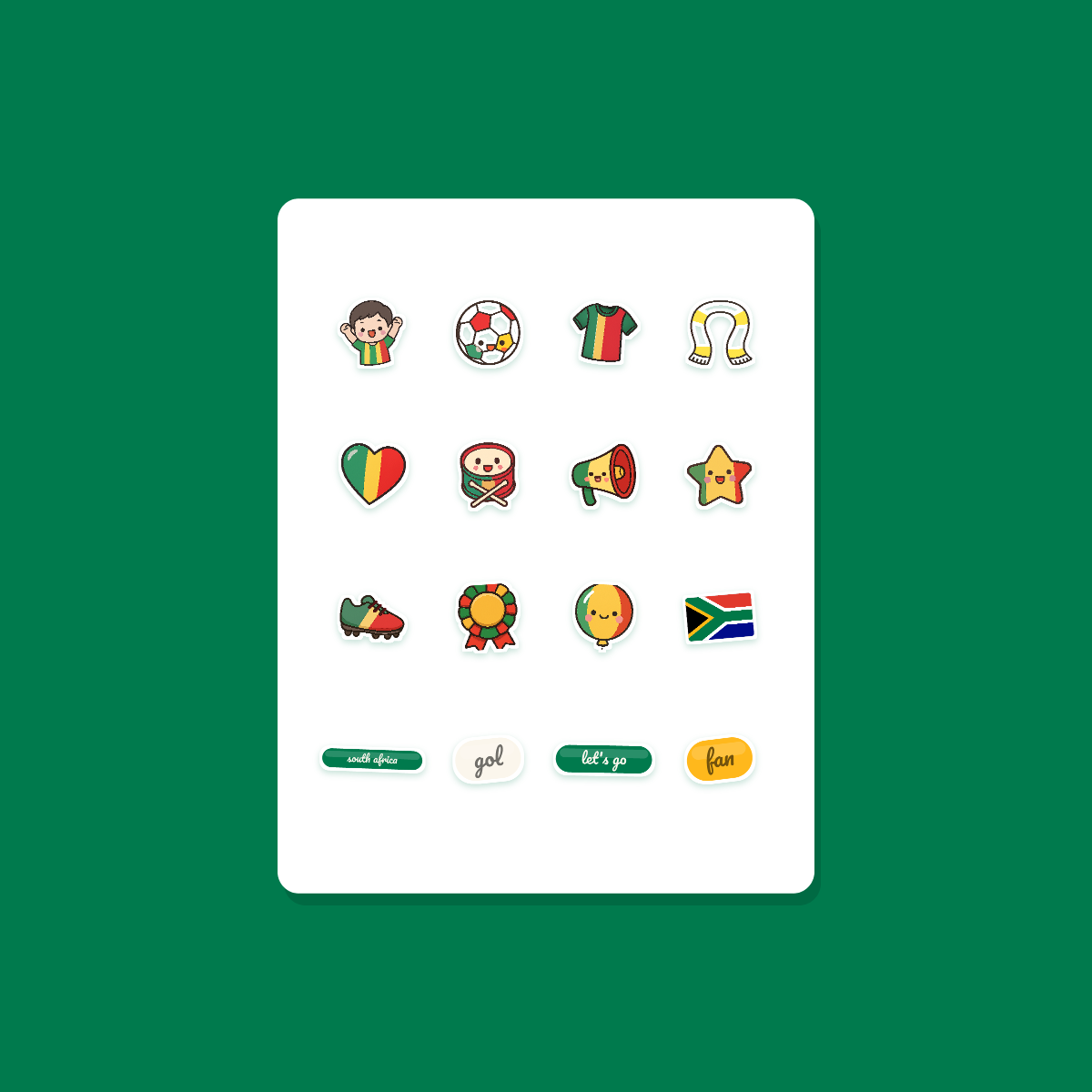 South Africa Football Fan Sticker Pack — 16 Kawaii Die-Cut Supporter Stickers (PNG + SVG) preview 3