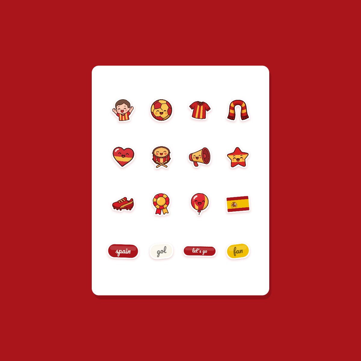 Spain Football Fan Sticker Pack — 16 Kawaii Die-Cut Supporter Stickers (PNG + SVG) preview 3