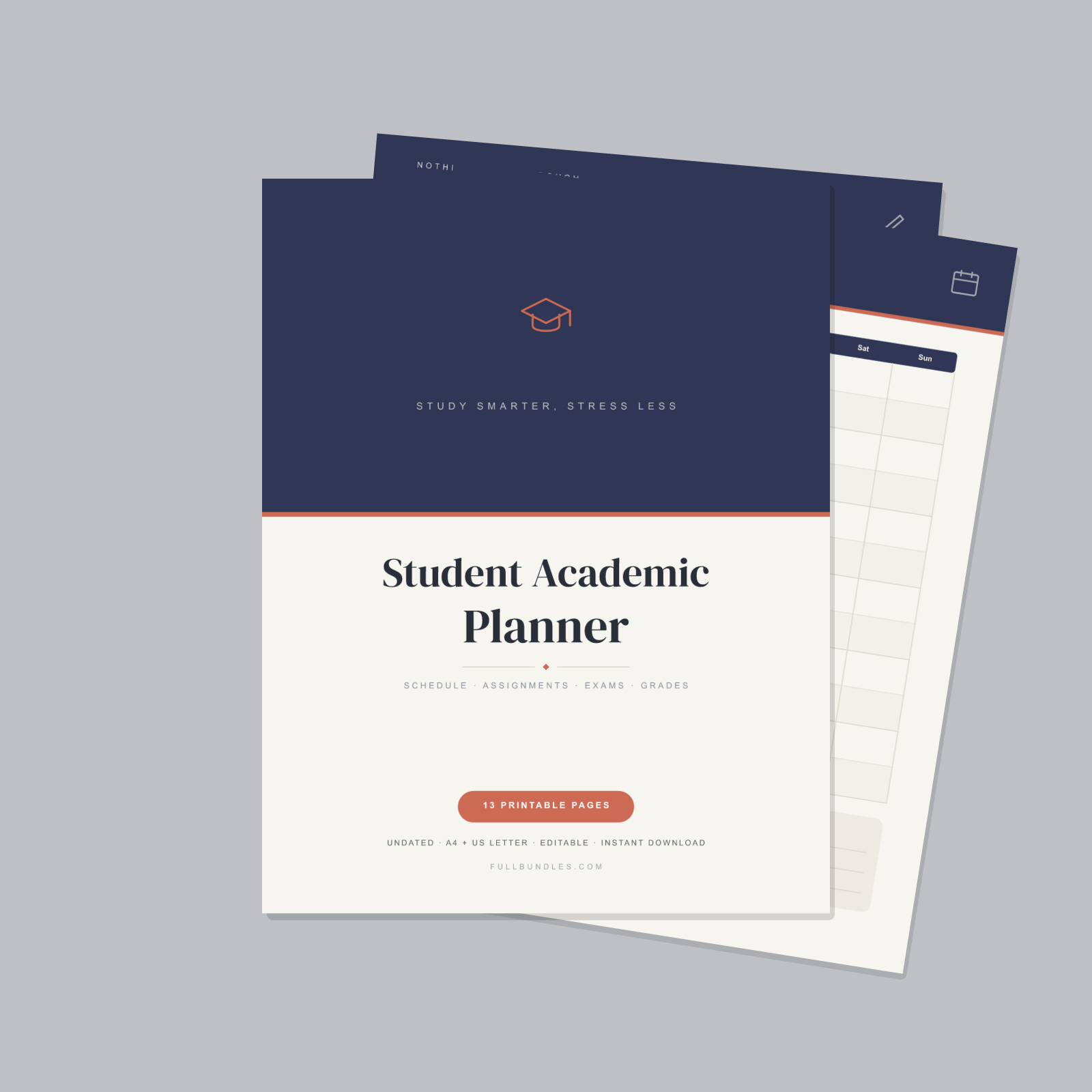 Student Academic Planner — 13 Printable Pages (Class Schedule, Assignments, Exam Prep, Grades, Cornell Notes + Semester Review · A4 + US Letter PDF + SVG)