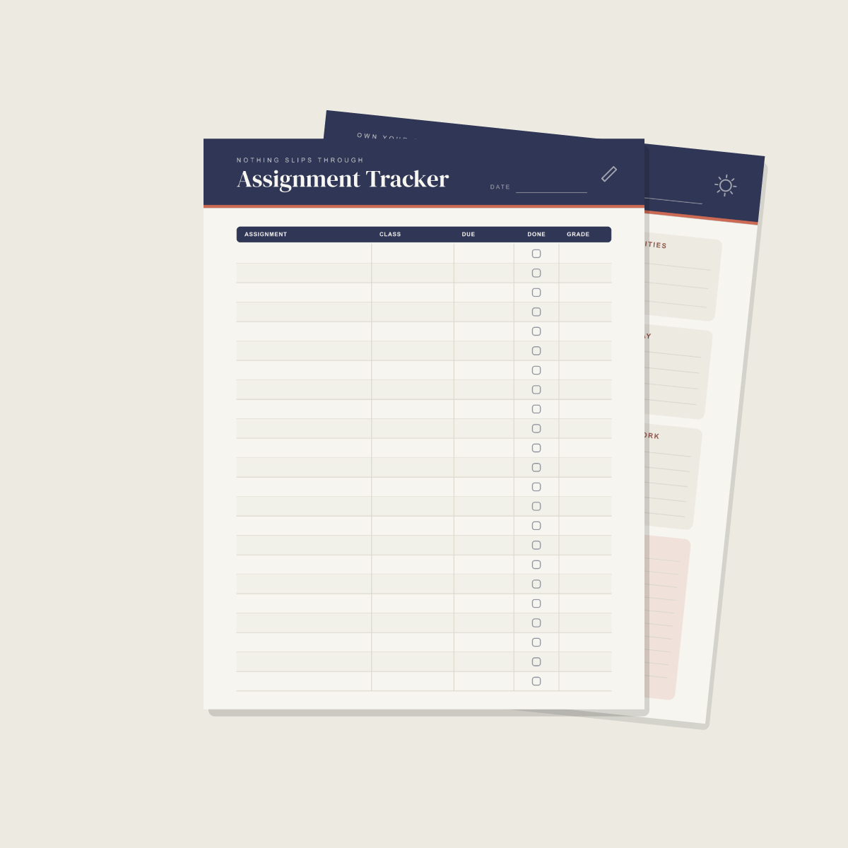 Student Academic Planner — 13 Printable Pages (Class Schedule, Assignments, Exam Prep, Grades, Cornell Notes + Semester Review · A4 + US Letter PDF + SVG) preview 2