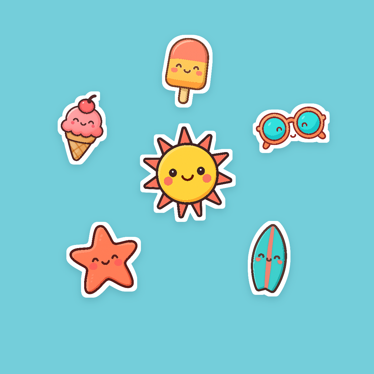Summer Beach Sticker Pack — 16 Die-Cut Watermelon, Flamingo, Palm & Pineapple Stickers (PNG + SVG, Commercial Use) preview 2