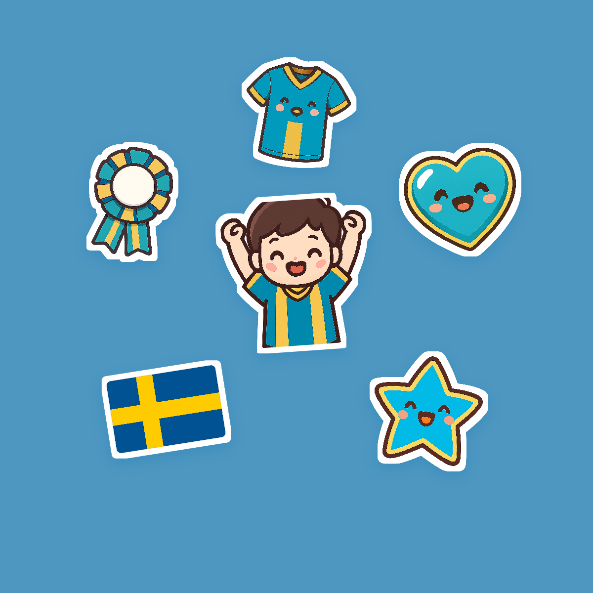 Sweden Football Fan Sticker Pack — 16 Kawaii Die-Cut Supporter Stickers (PNG + SVG) preview 2
